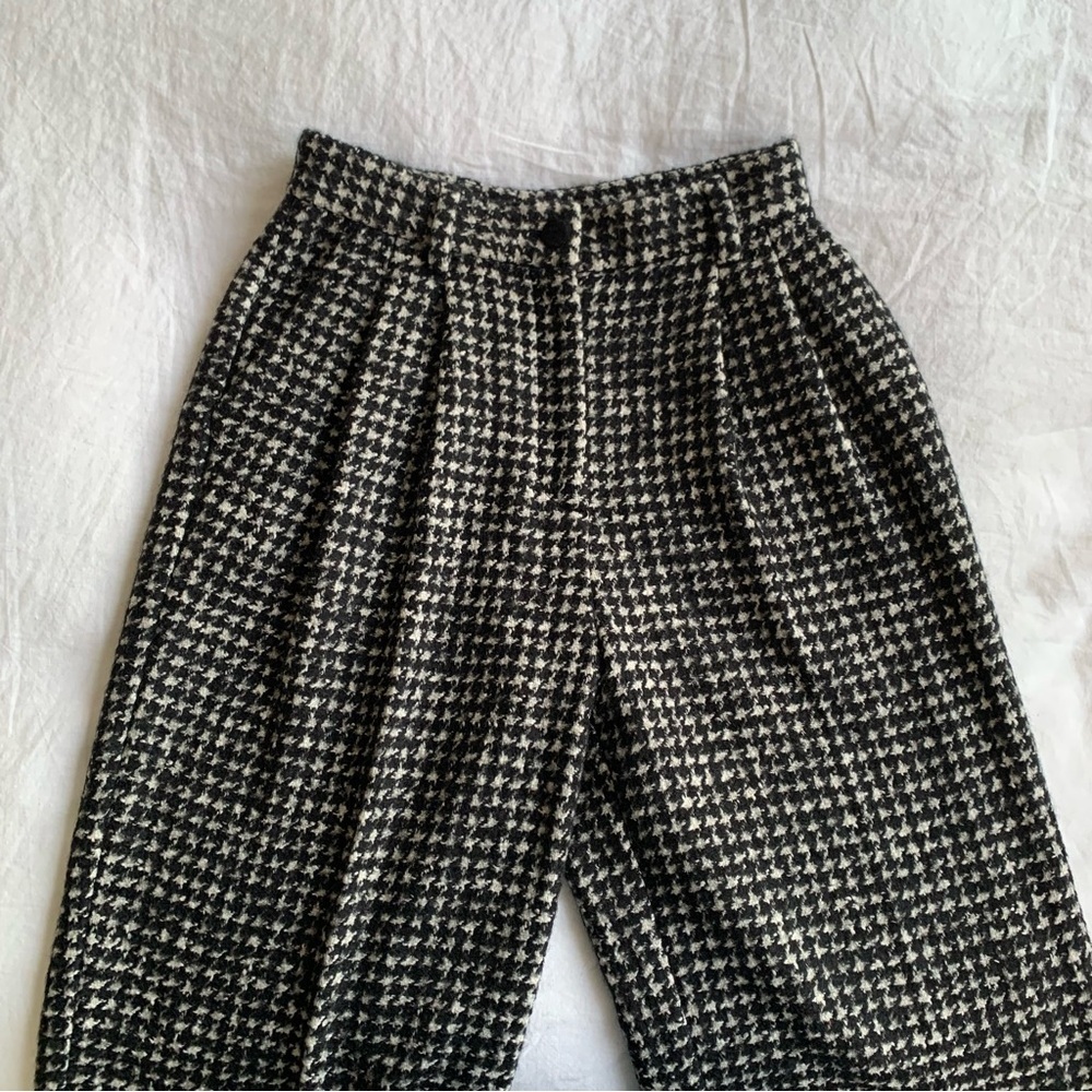 Dolce & Gabbana Houndstooth Tweed Pleated Wide Leg Wool Mohair Trouser Pants - Picture 7 of 12